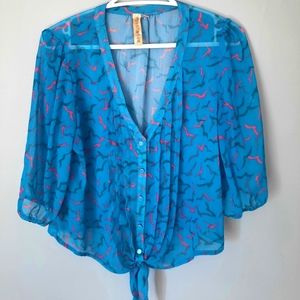 Eyeshadow Women Blue 3/4 sleeve Blouse M V-neck Boho